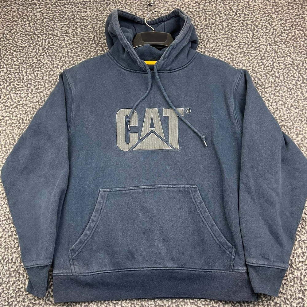 Caterpillar CAT Hoodie Women Small Navy Blue Logo Pullover Fleece Oversized S